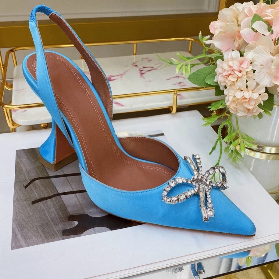 Women's High Heels Rhinestone Bow Pointy Glasses with Stilettos and Sandals Women.