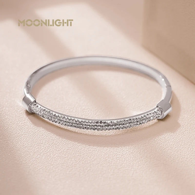 Trendy Titanium Steel Cubic Zirconia Cuff Bangles for Women