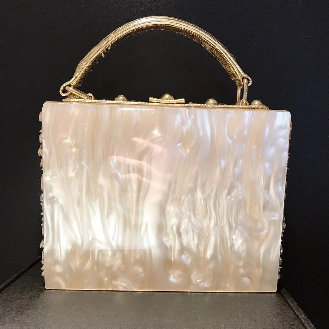 High-Grade Crystal Evening Bag Female New Hollow Out Metal Carved Flower Diamond Handbag