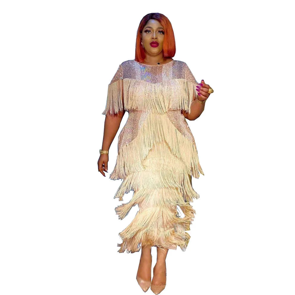 Women Sexy Fringed Embellished Bodycon Celebrity Evening Dress