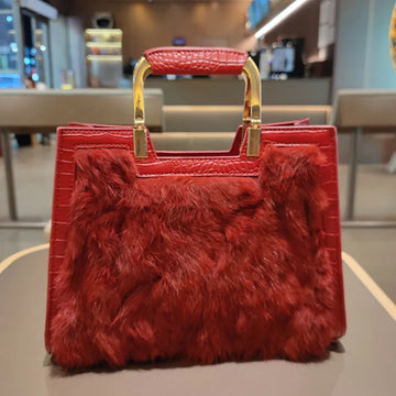 Genuine Leather Women's Handbag Luxury Fashion Real Rabbit Hair Single Shoulder Messenger Bag Large Capacity