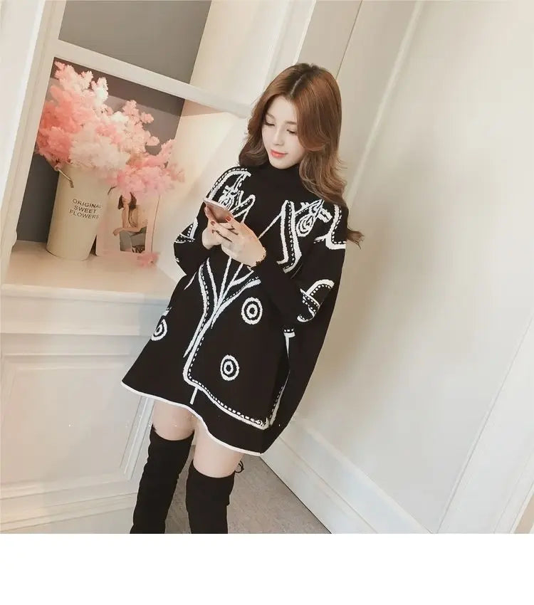 Turtleneck Loose Sweater Knit Pullover Jumper Women Clothing Bat sleeve Sweater