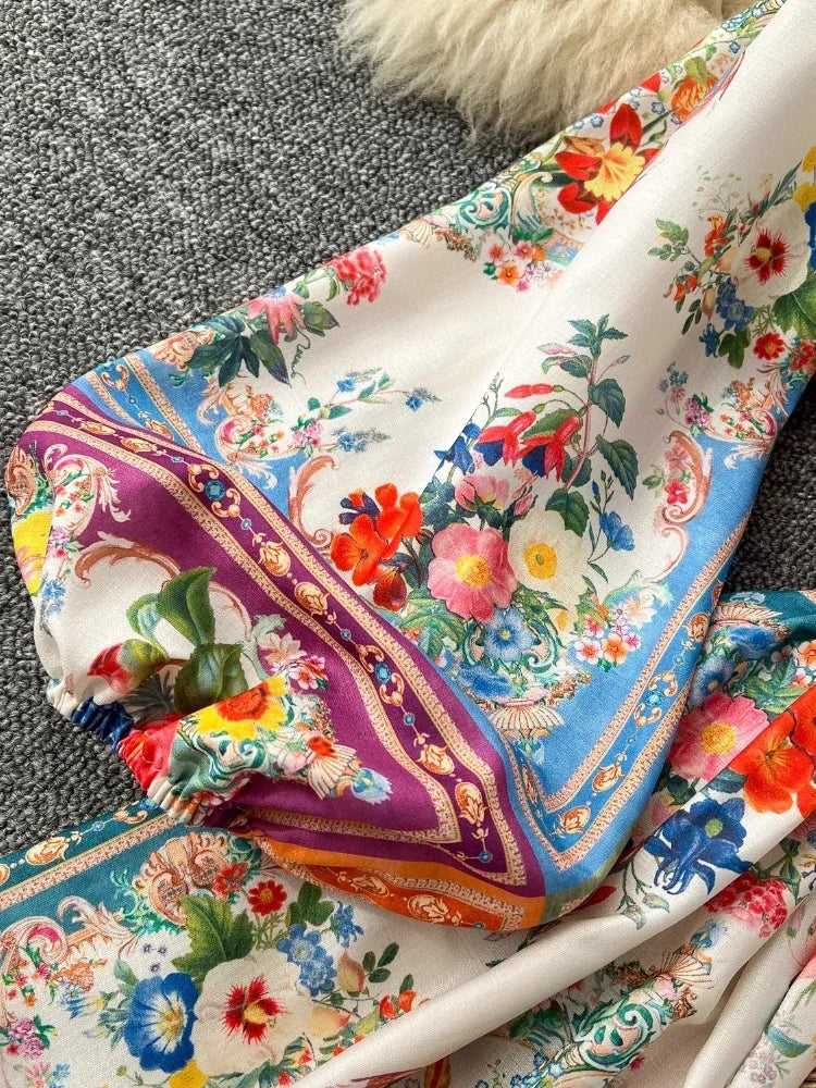 Elegant Vintage Luxury Evening Dress Women Print Sashes Button Short Party Dress Female Casual Holiday Clothing