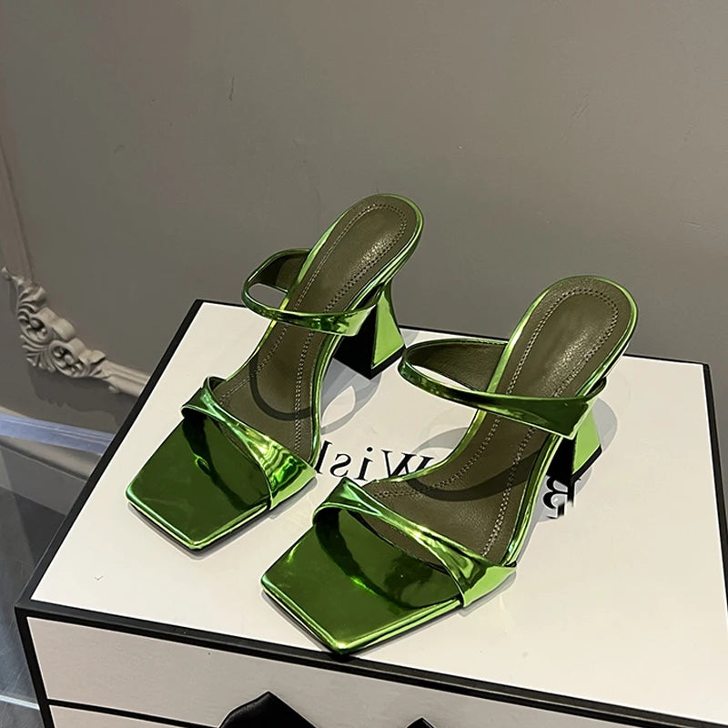 Elegant Square Toe Slippers Women's Design High Heel Mules