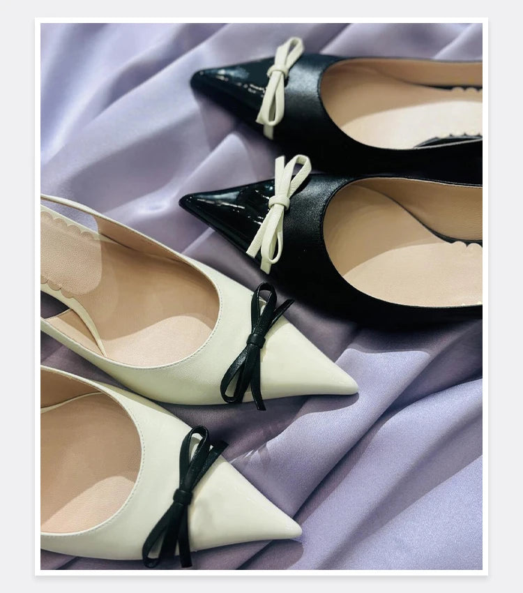 Butterfly Knot Color Blocked Shoes for Women Pointed Shallow Mouth Slim Heel High Heels
