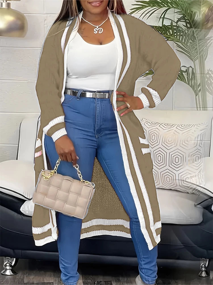 Plus Size Women's Long Sleeve V-Neck Maxi Cardigan Button Down Thick Casual Cardigan