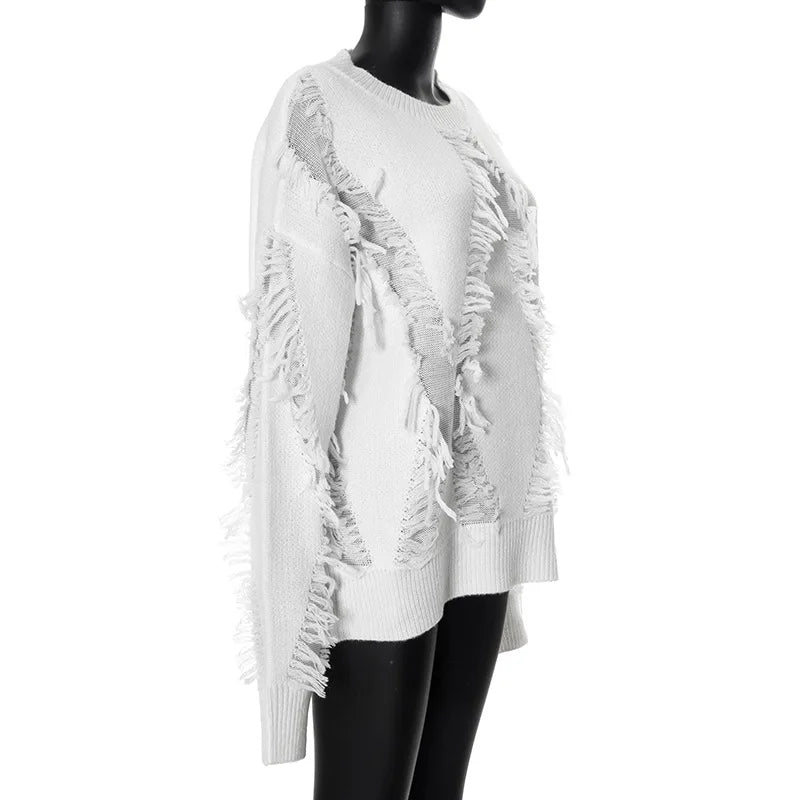 Tassel Oversize Knitted Sweater For Women Autumn Jumpers