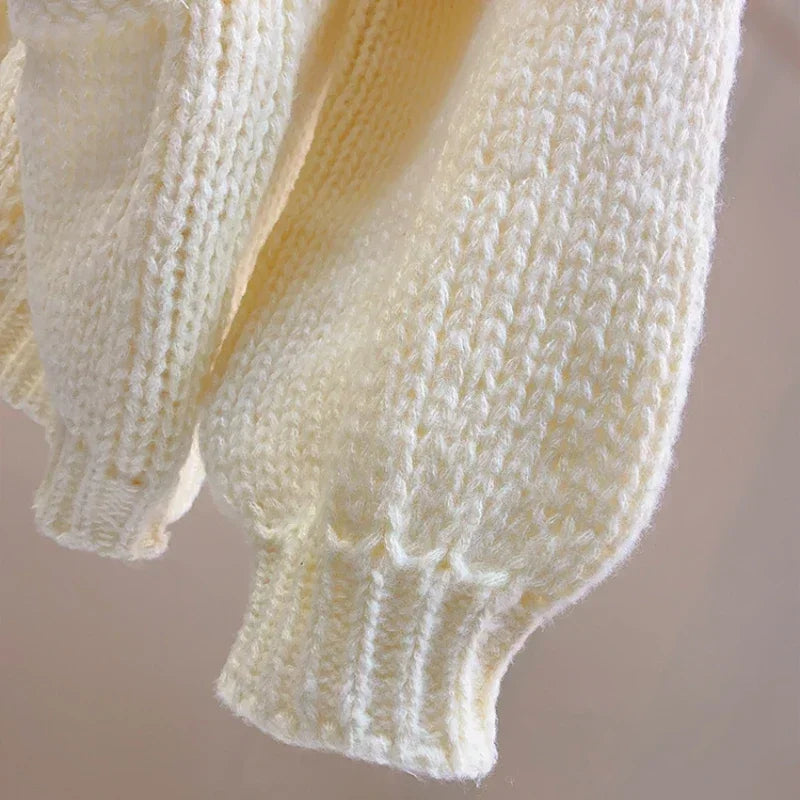 Women Handknit Floral Vintage Apricot Cardigan Women Sweater Clothes Knitwear