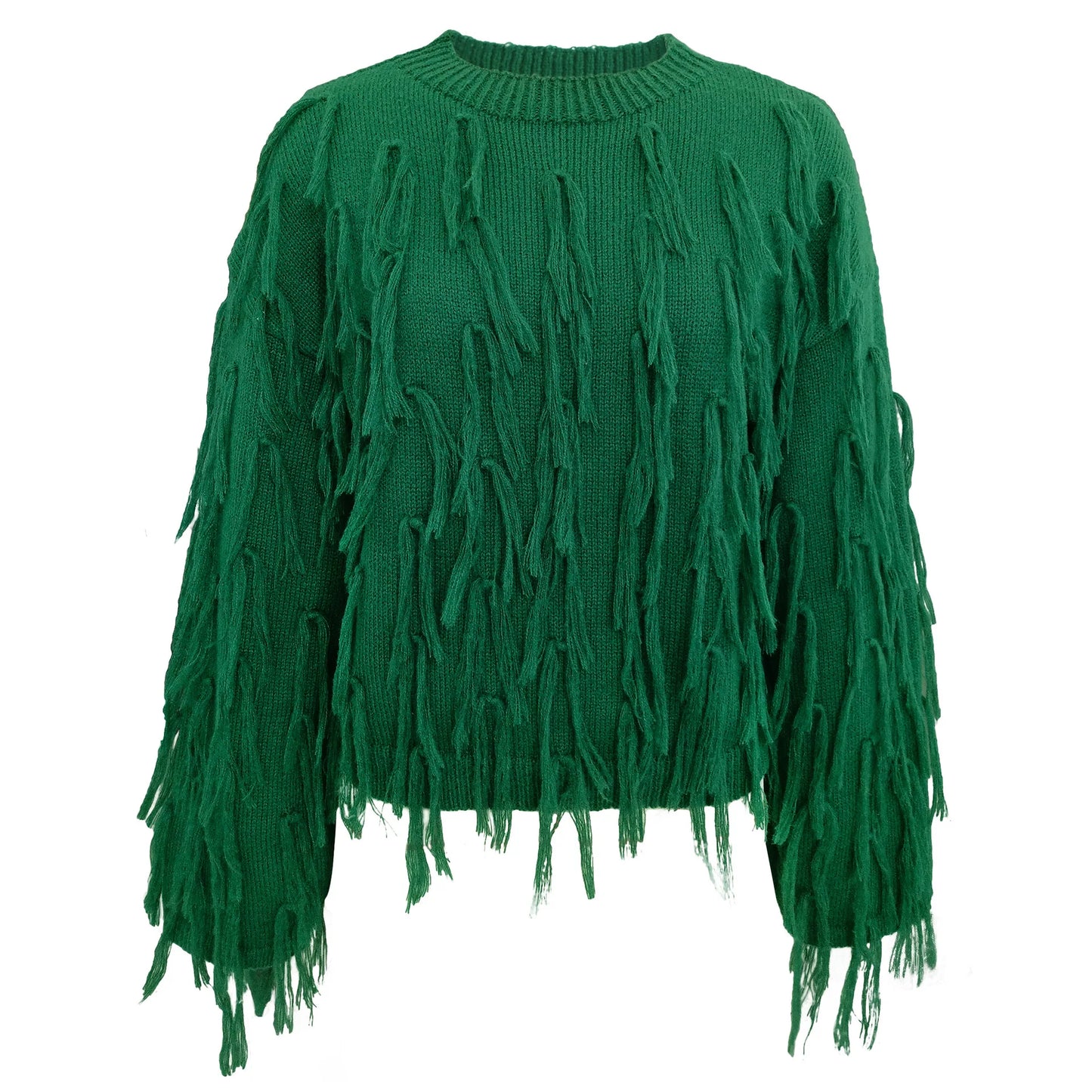 Tassels Design Solid Color Sweater Women Loose Knitted Pullover Jumper