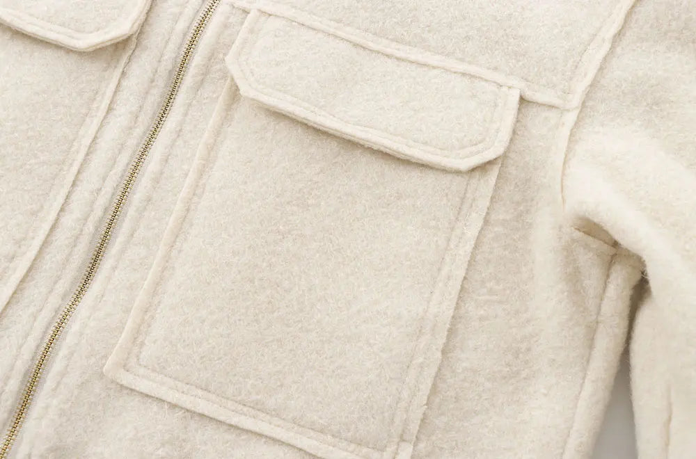 Cropped Jacket with Pockets for Women, Long Sleeve Coat Front Zipper Female Outerwear