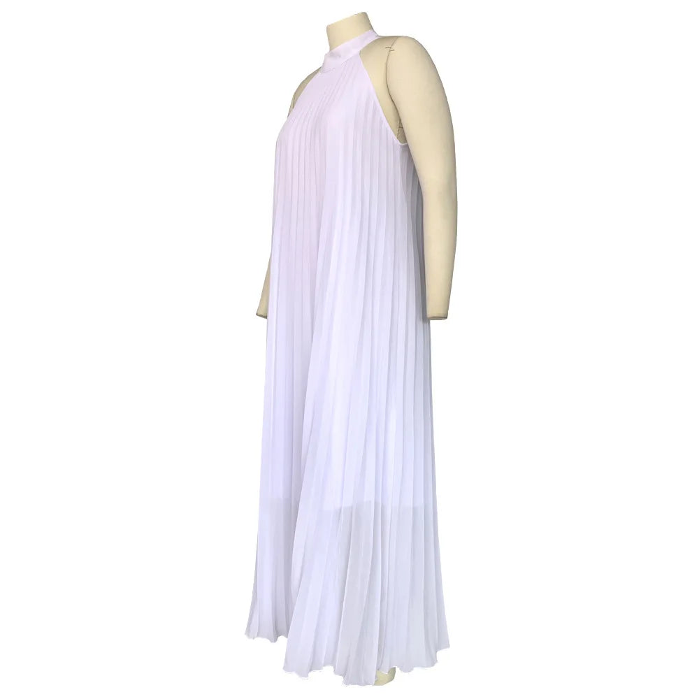 Plus Size Women Maxi Dress sleeveless Halter Hollow Out Maxi Dress