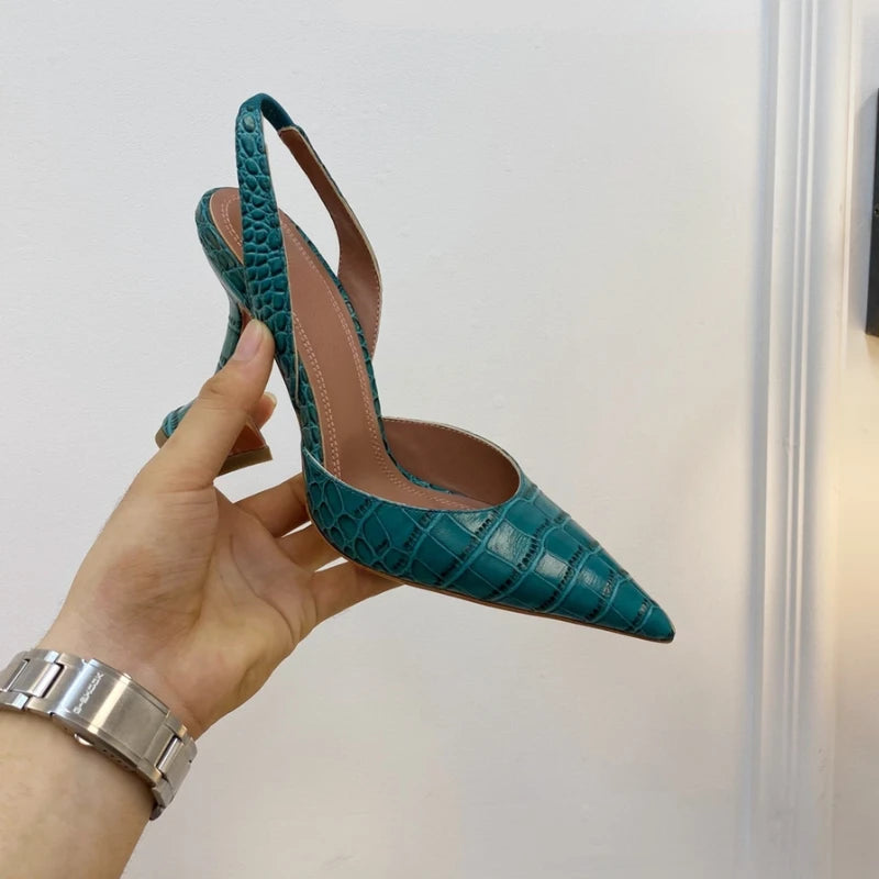 Wineglass with Crocodile Leather Pointed High Heel Shallow Mouth European Beauty Sandals