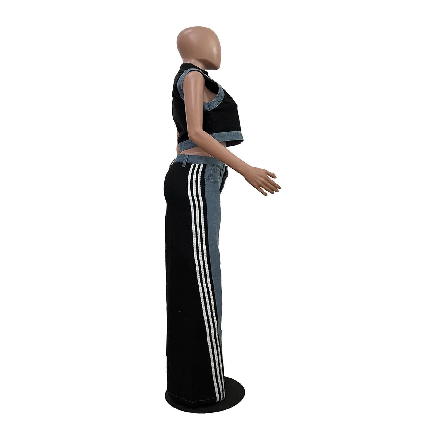 Women's 2 Pieces Sets 2025 Spring Summer Denim Sleeveless Suit Tops And Wide Leg Pants Suits Two Piece Set