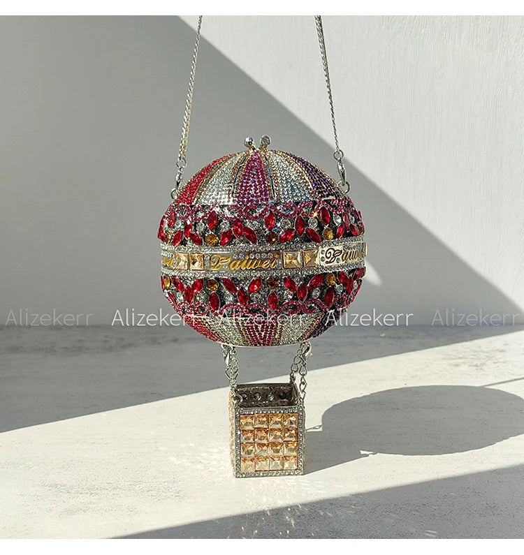 Balloon Shaped Crystal Evening Bags Women Luxury Classy Unique Clutch Purse
