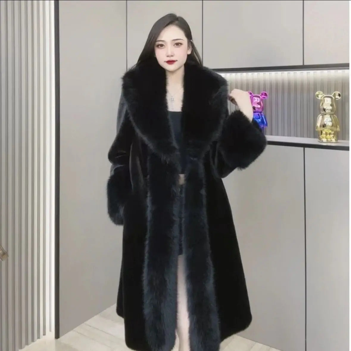 Faux Fur Coats Women Long Coat Thick Warm Turn Down Collar Jacket