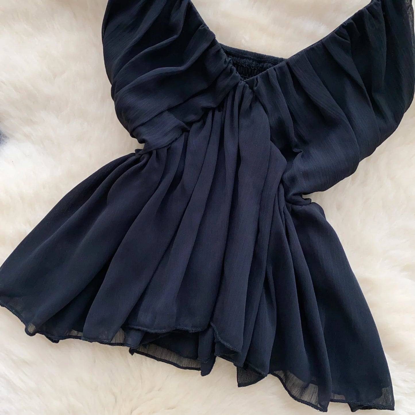 Chiffon Tops Straps Deep V Backless Top Ruffles Short Tank Top Vacation Style Sexy Tops