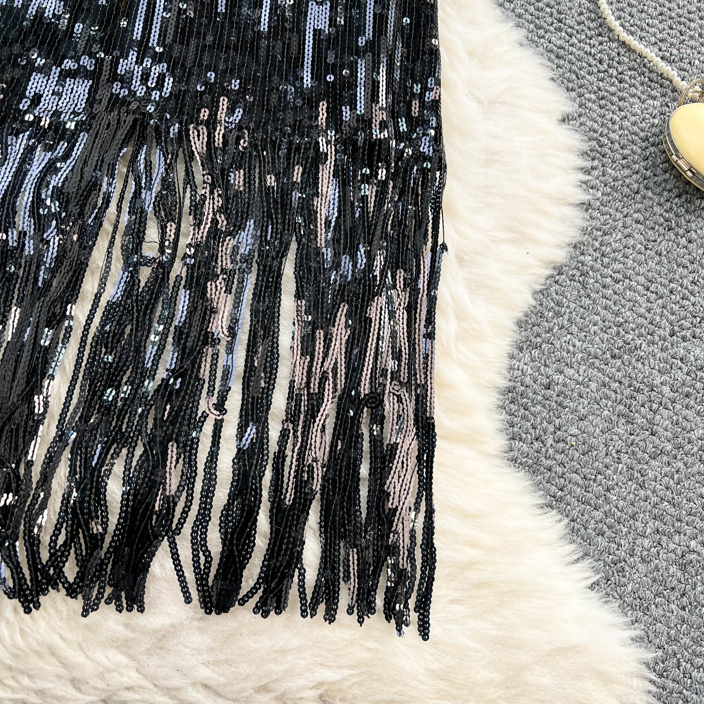 Women Chic Sequin tassel glitter Skirt High Waist Elegant Korean Fashion Skirt