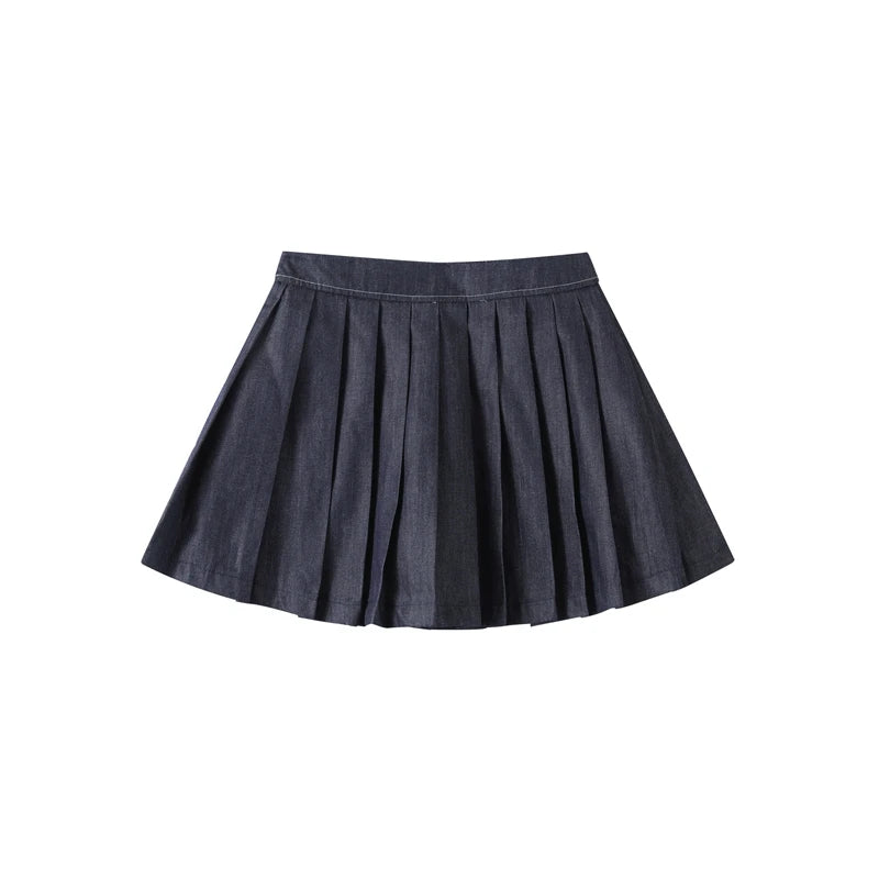 Denim Jacket Mini Skirt Women 2 Piece Set Stand Collar Zipper Long Sleeve Pocket Coat A-line Skirts