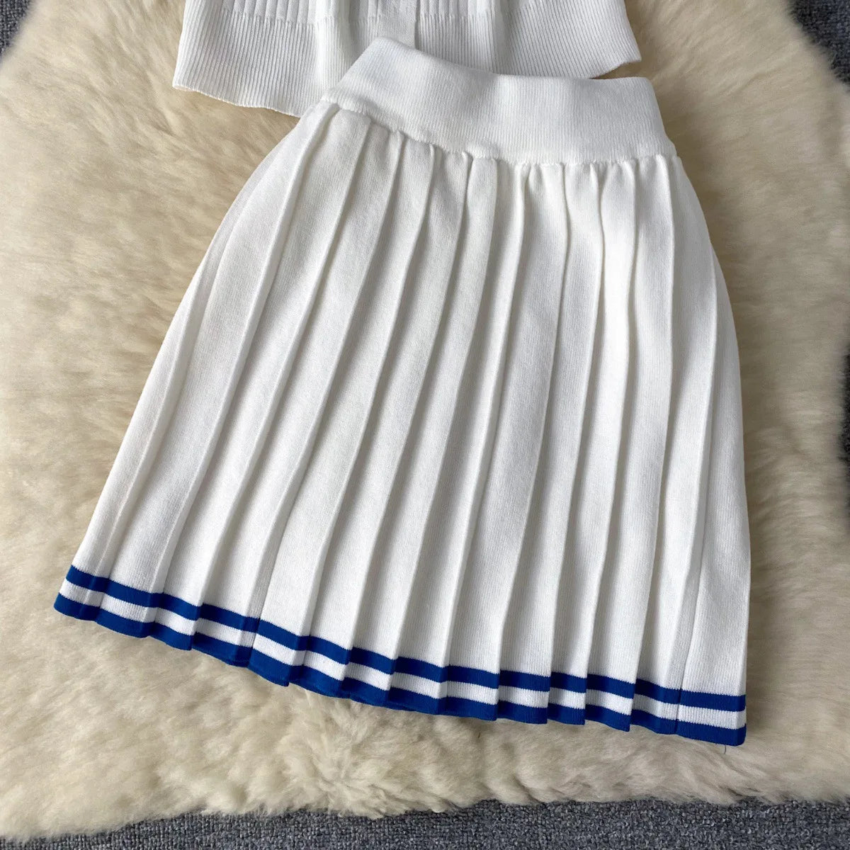 Mini Skirt Set Women Two Piece Sets Polo Collar Knit Shirt Tops Skirt Sets Casual Y2k