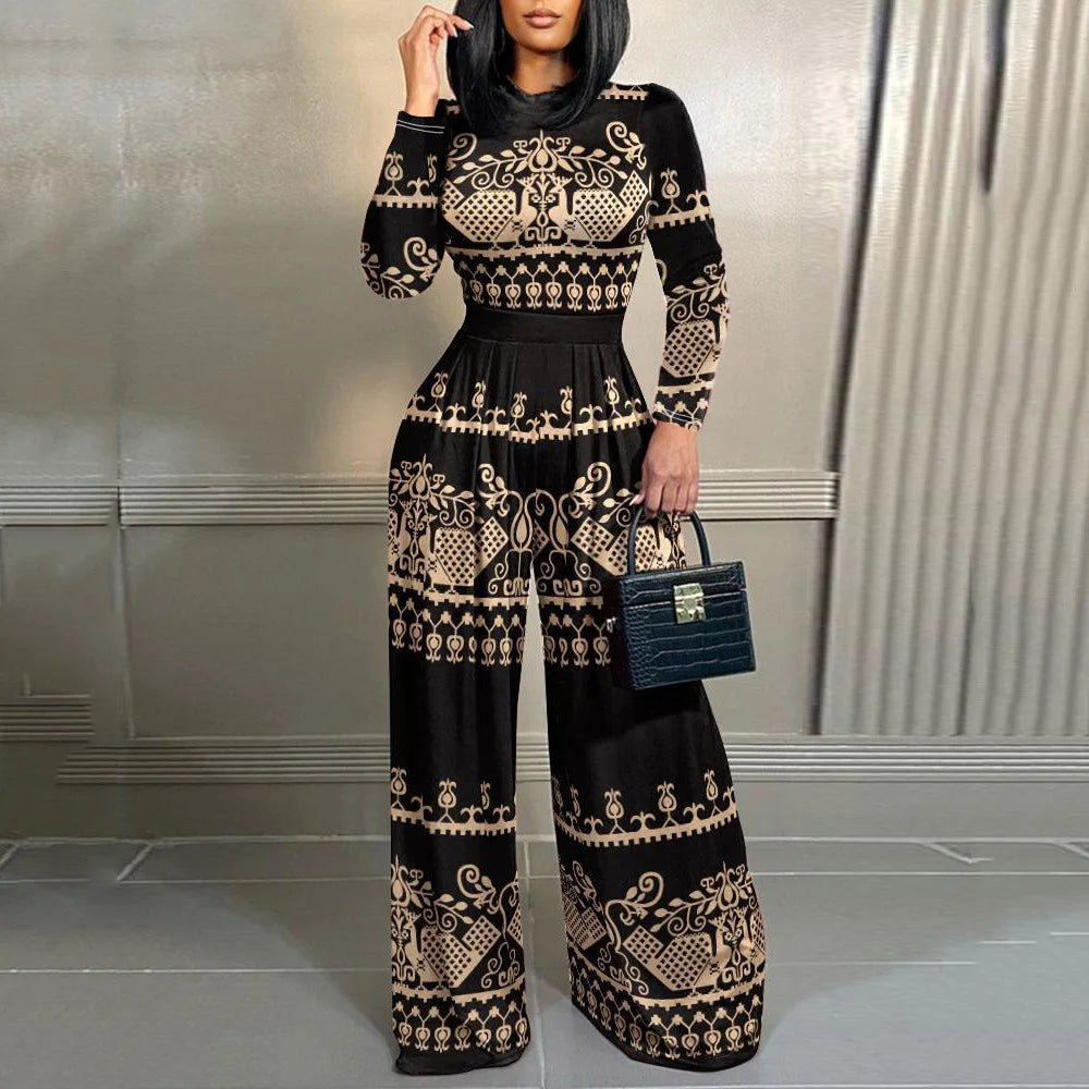 Elegant Women Stand Neck Wide Leg Rompers Casual Waist Jumpsuits Streetwear