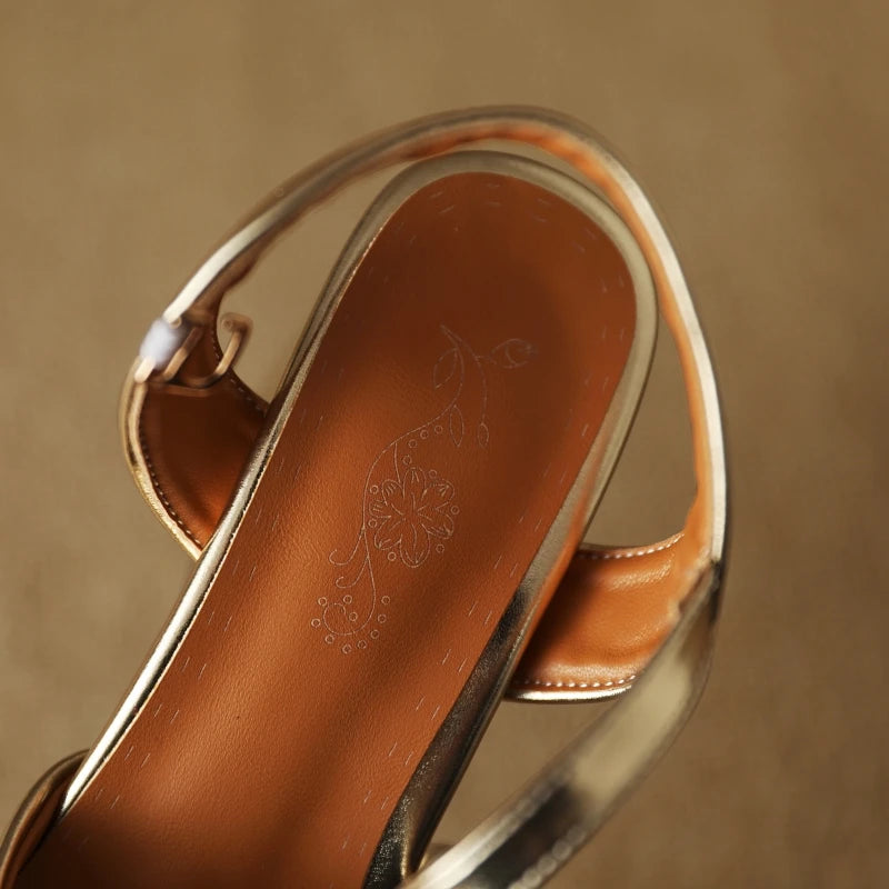 Luxury Women's Sandals Summer Shoes Ankle Strap Gold Silver High Heels Close Toe Party Shoes
