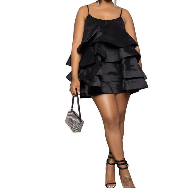 Women Spaghetti Strap U Collar Sleeveless Party Mini Fairy Satin Dress