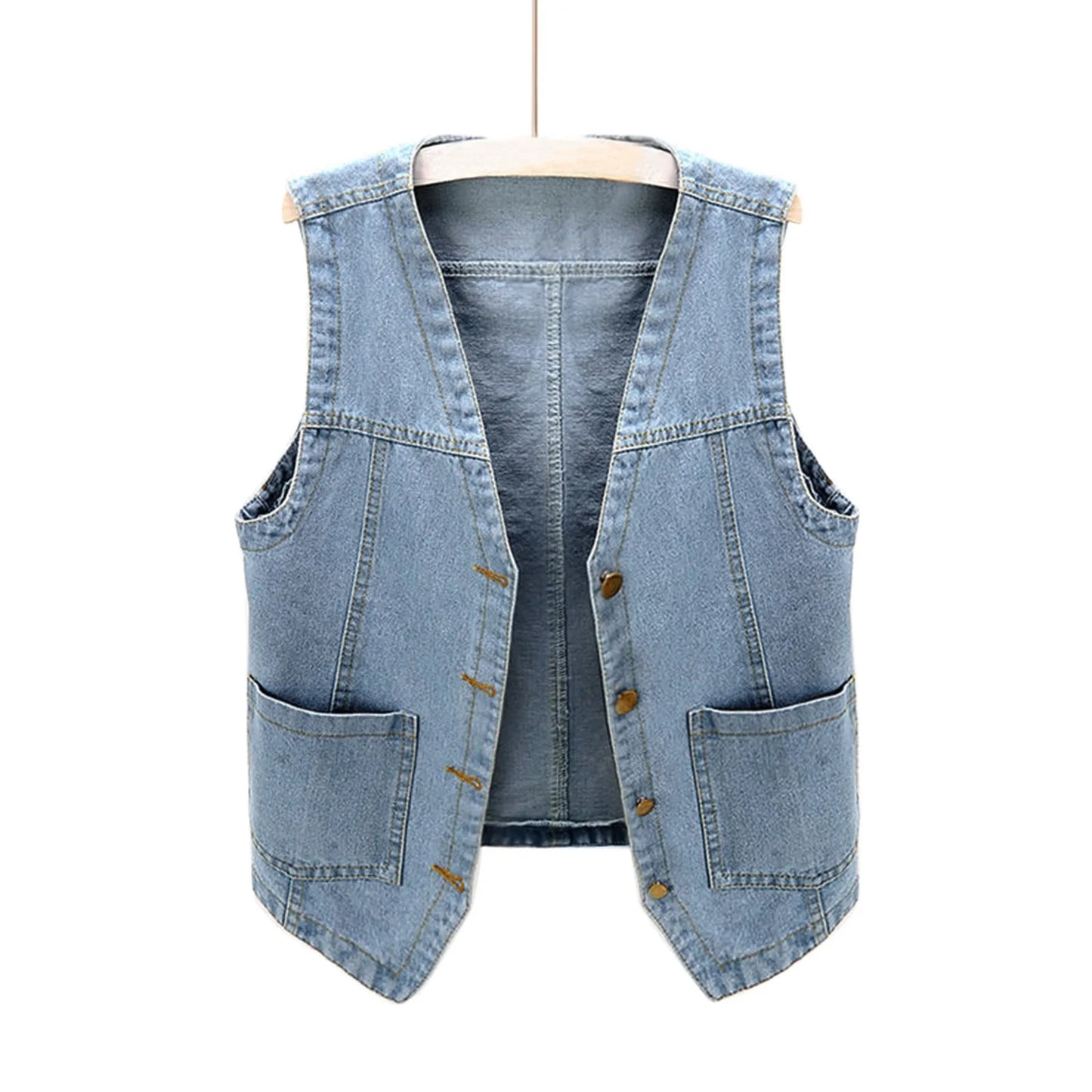 Woman Sleeveless Denim Vest V Neck Button Down Jacket V Neck Button Loose Ladies Vest