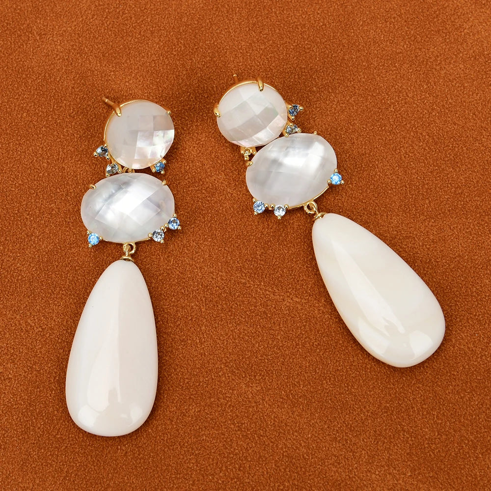 Natural White Sea Shell Pearl Stud Earrings Dangle Earring Handmade Gift Earring For Women