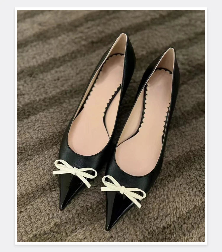 Butterfly Knot Color Blocked Shoes for Women Pointed Shallow Mouth Slim Heel High Heels