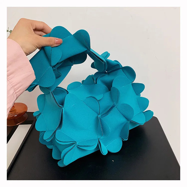 3D Flower PU Leather Armpit Purse Shoulder Bags Women Solid Color Fabric Crossbody Bag
