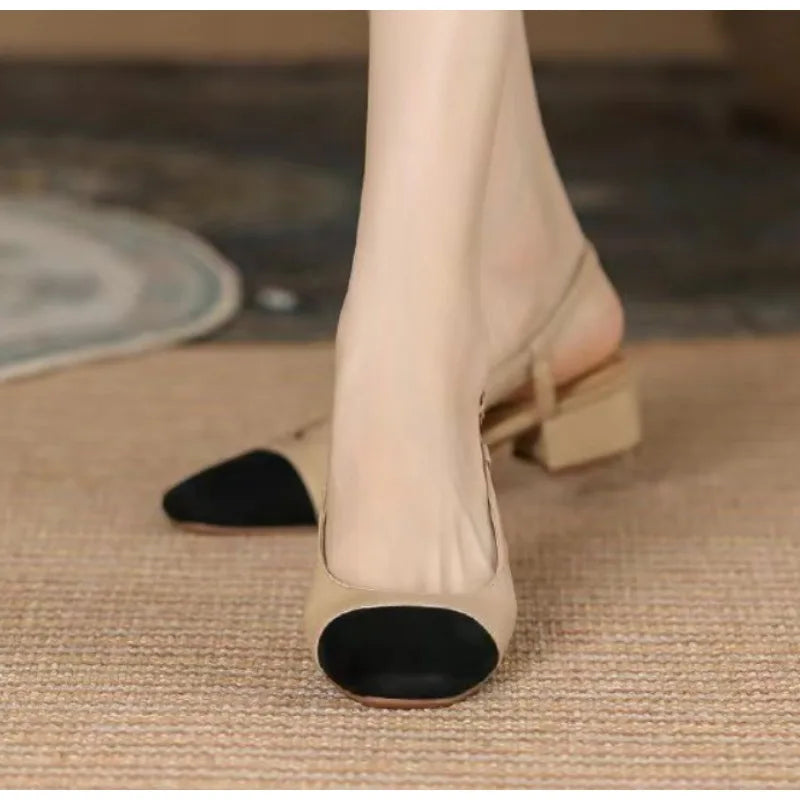 Women's Slip On Sandals Elegant Medium Heel Toe Mules Comfortable Office Shoes