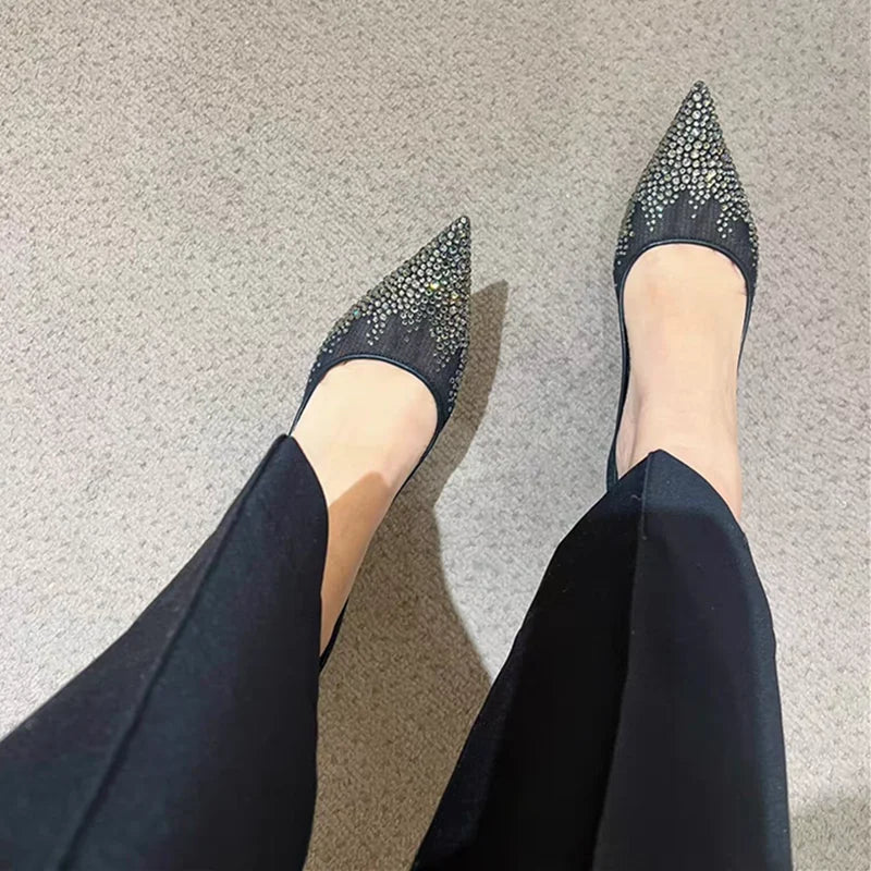 Mesh Pointed Shallow Mouth Sexy Pump Heels Stiletto Shoes Bridal Shoes