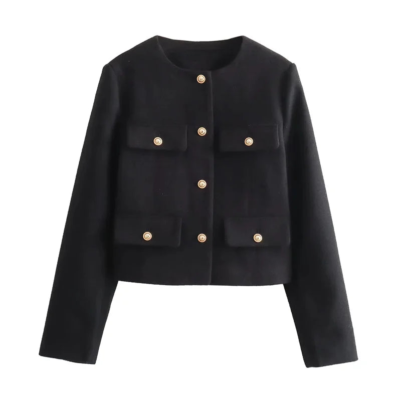 Cropped Tweed Jacket Woman Coat Button Long Sleeve Elegant Jackets For Women Short Coats Outwears