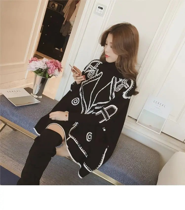 Turtleneck Loose Sweater Knit Pullover Jumper Women Clothing Bat sleeve Sweater