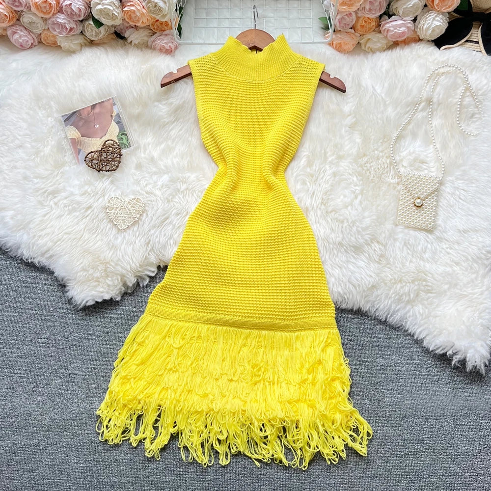 Summer Fashion Sexy Openwork Stitching Sleeveless Bodycon Party Dress