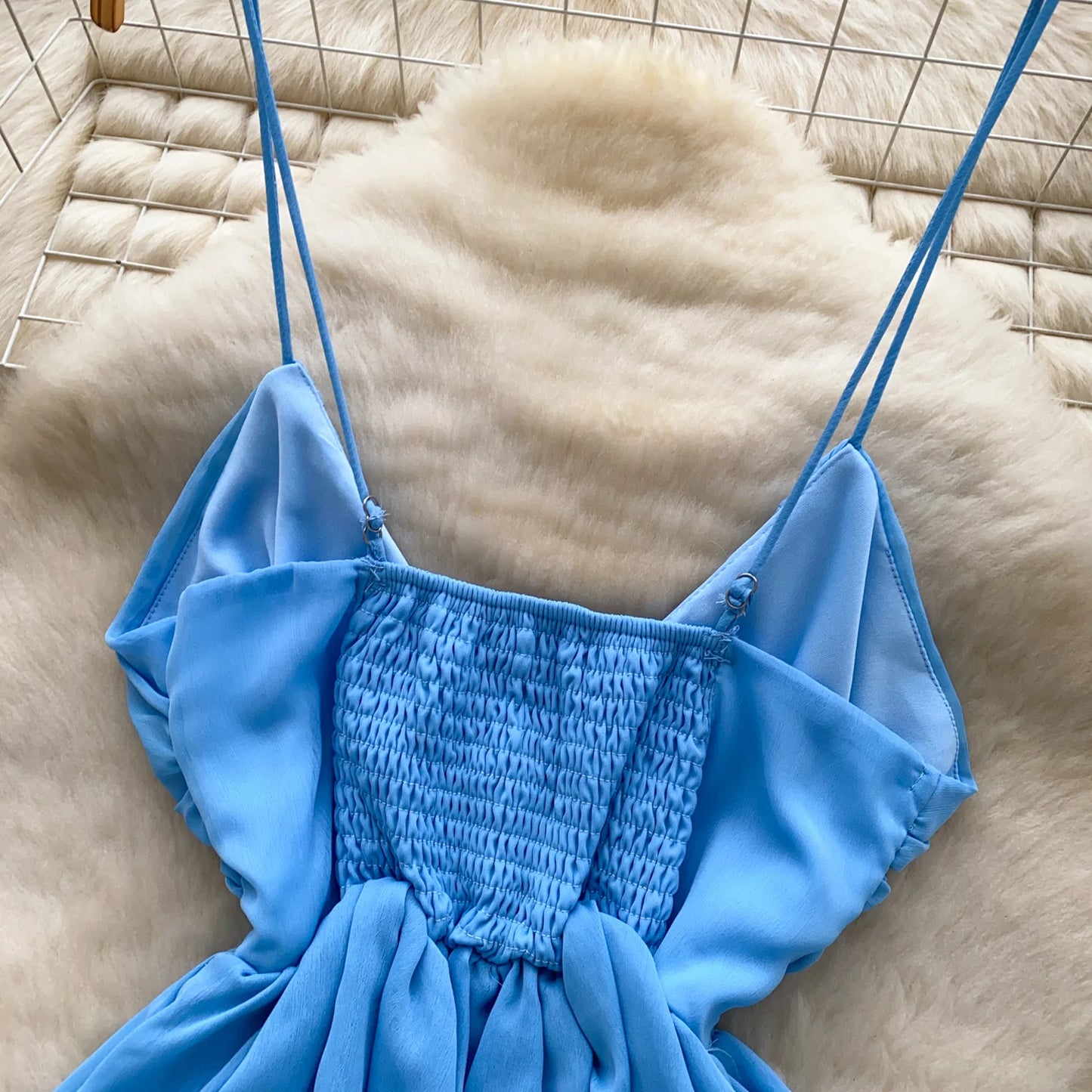 Chiffon Tops Straps Deep V Backless Top Ruffles Short Tank Top Vacation Style Sexy Tops