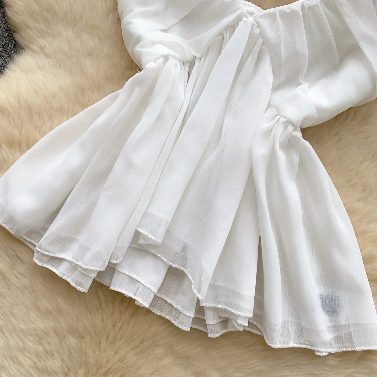 Chiffon Tops Straps Deep V Backless Top Ruffles Short Tank Top Vacation Style Sexy Tops