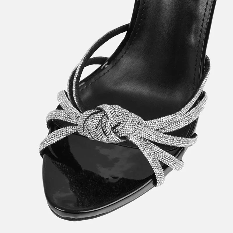 Silver Crystal Narrow Band Women's Heel Sandals Summer Party Wedding Prom Shoes Platform Open Toe High Heels