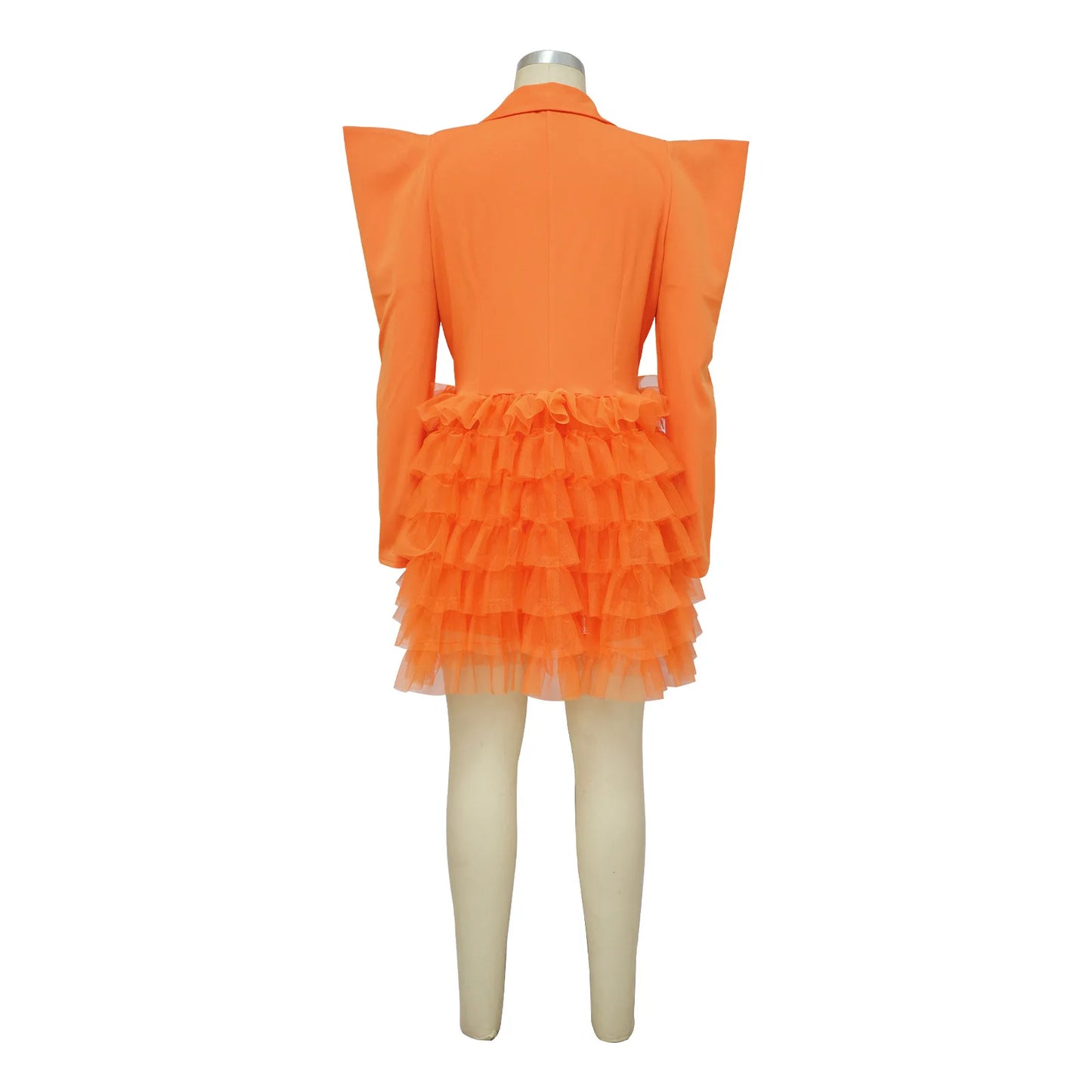 Mesh Paneling Solid Right Shoulders Long Sleeves Cake Dress For Women