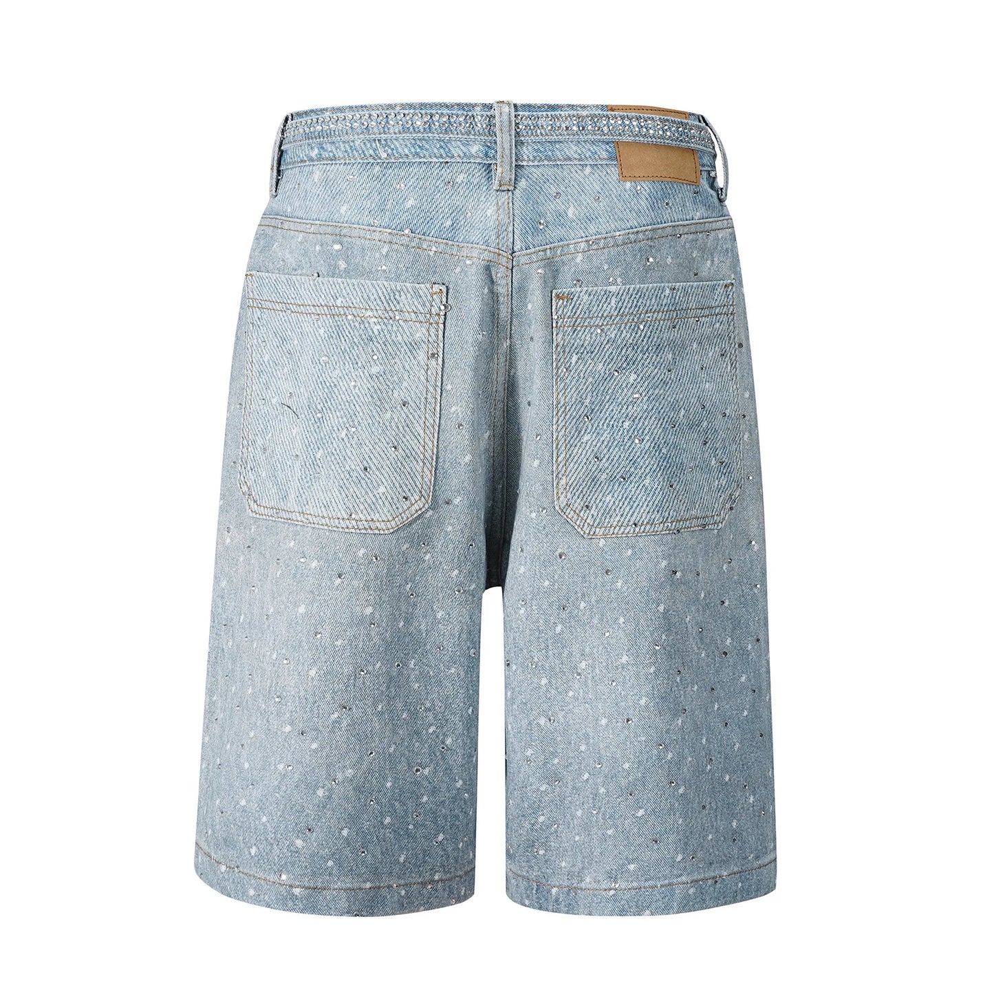 Women Denim Summer Shorts Diamonds Elasticity Denim Shorts With Belt