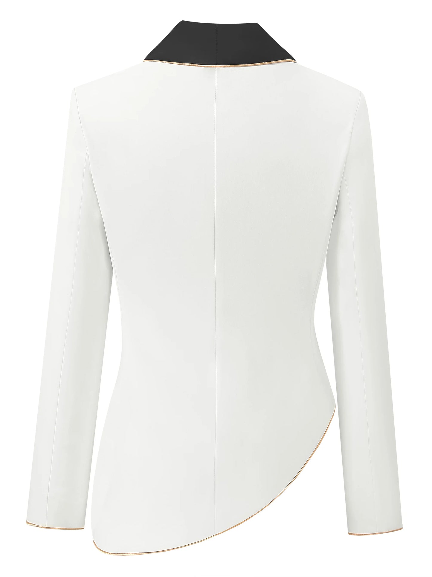 Elegant Asymmetrical White Blazer with Black Contrast Lapels