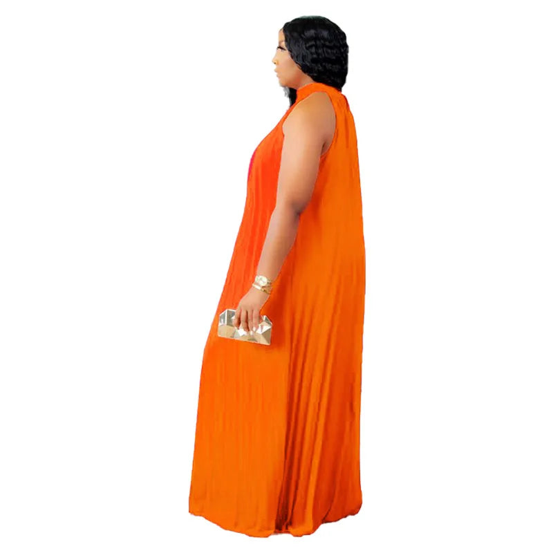 Plus Size Women Maxi Dress sleeveless Halter Hollow Out Maxi Dress