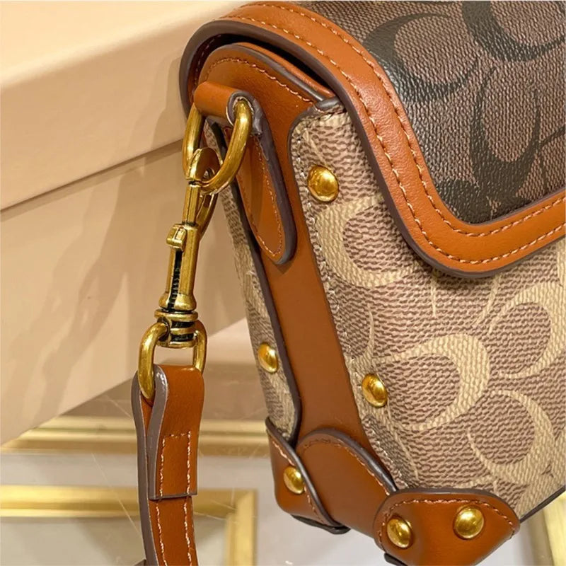 contrasting color women's bag, high-end carriage crossbody bag, portable box bag