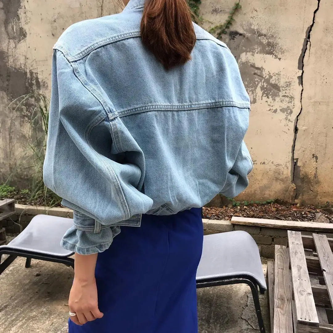 Denim Coats Jackets Women Puff Long Sleeve Y2k Clothes Cropped Jacket