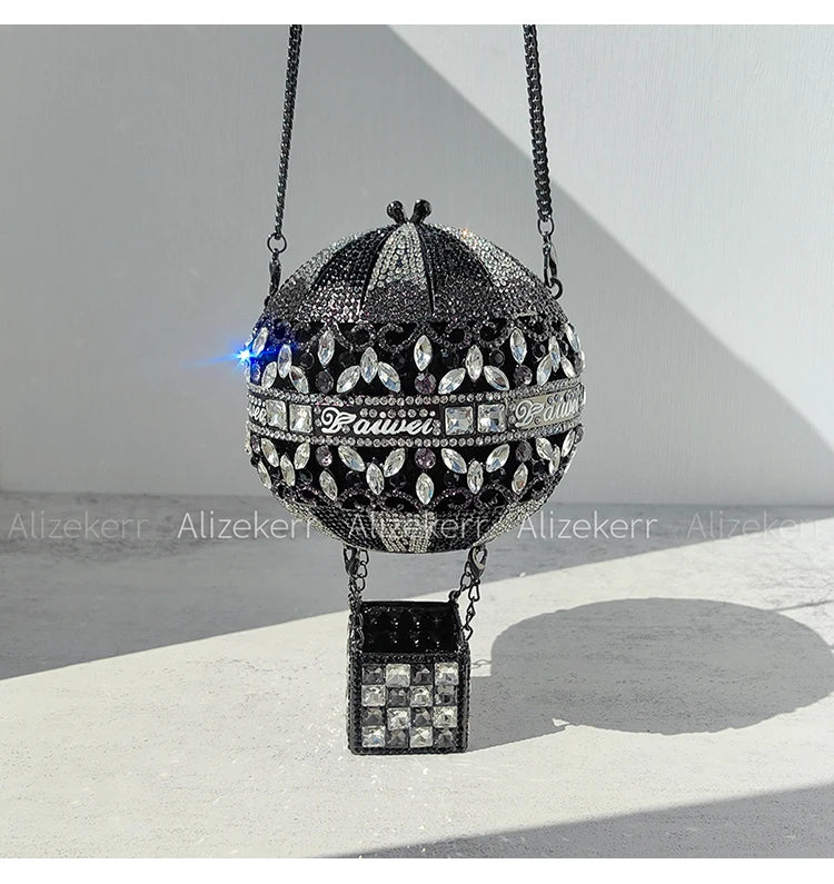 Balloon Shaped Crystal Evening Bags Women Luxury Classy Unique Clutch Purse