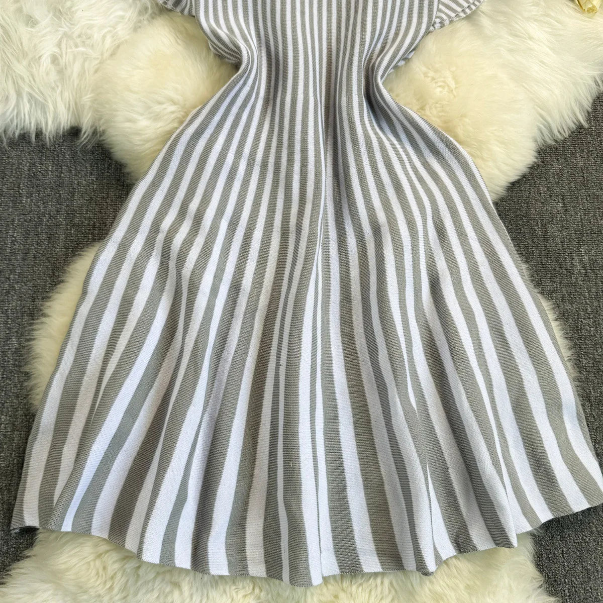 Sweater Striped Dress Knit Dresses Ruffles Party Casual Elegant Knitted Y2k Streetwear