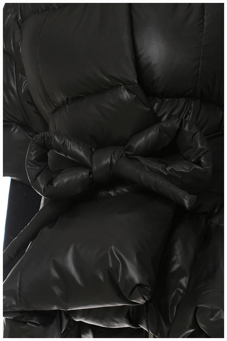 Women's Cotton-padded Coat Belt Irregular Waist Camouflage Knitted Sleeve Parkas Jackets Winter Jackets