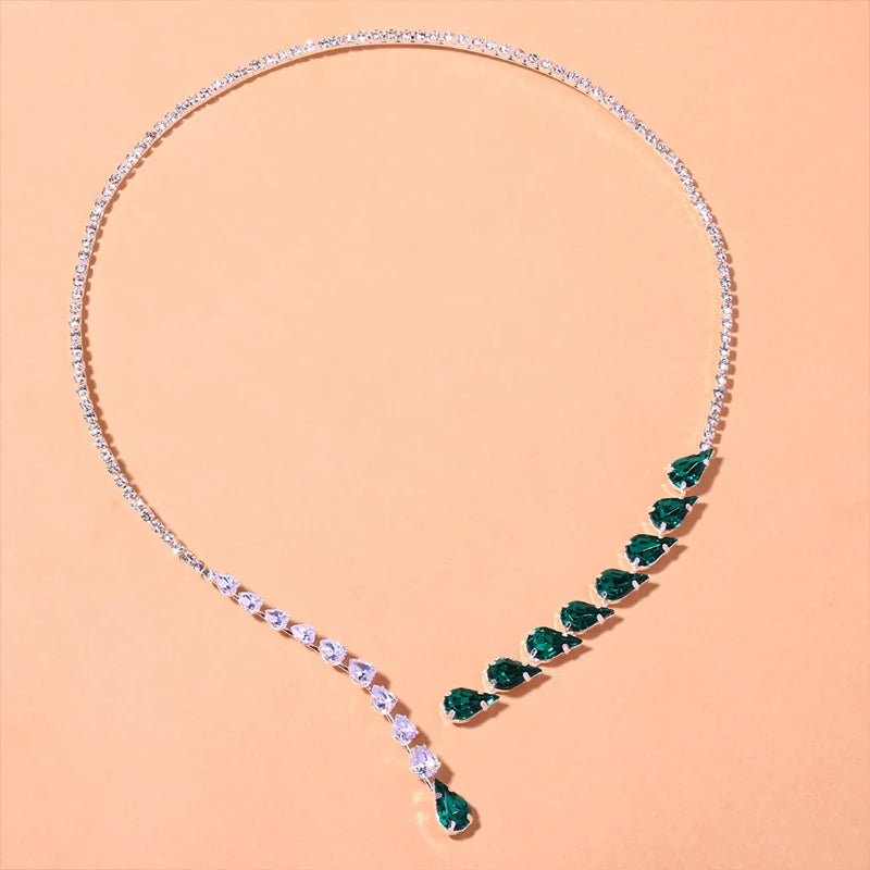 Vintage Open Rhinestones Collar Water Droplets Pendant Necklace