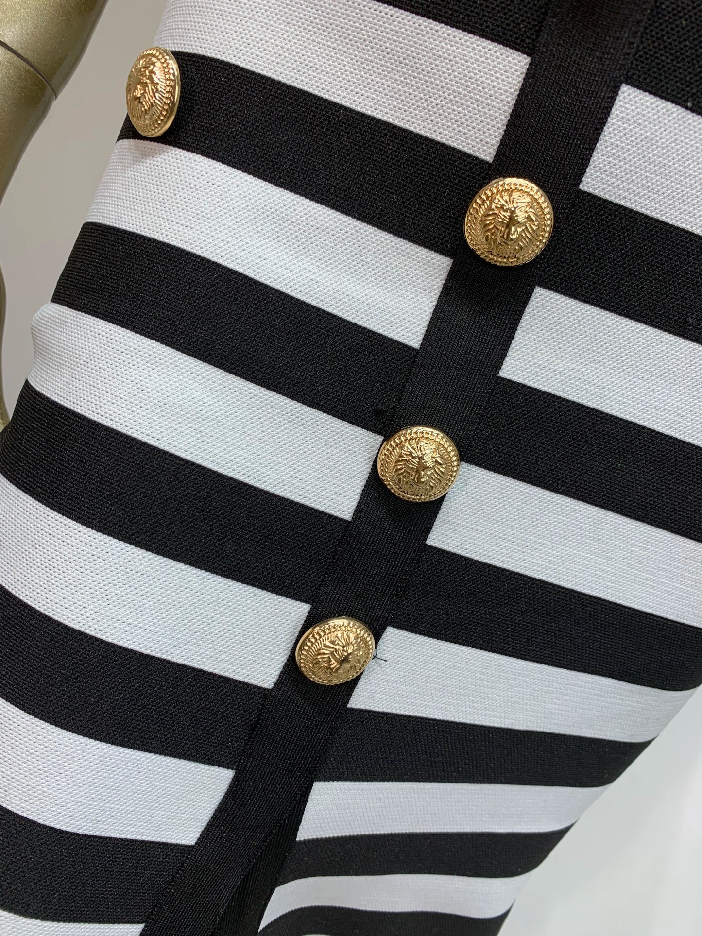 Women Off Shoulder Striped Button Two Piece Mini Bandage Skirt Set