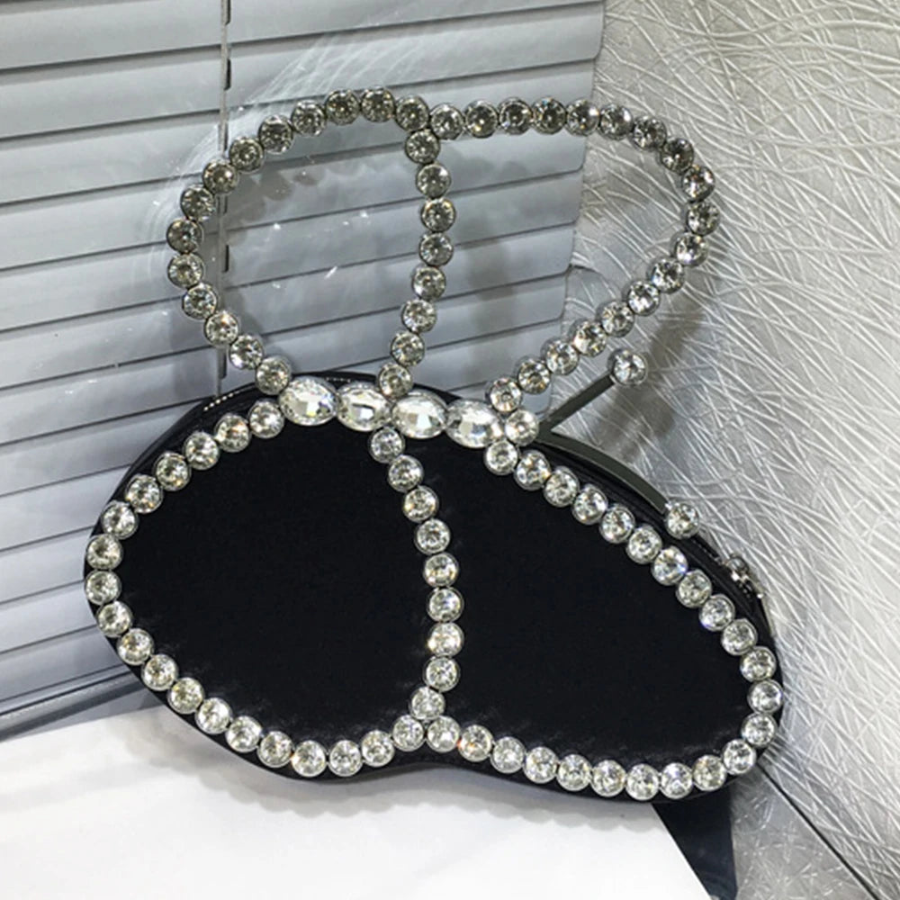 White Rhinestone Pink Butterfly Wedding Evening Clutches Party Prom Purse